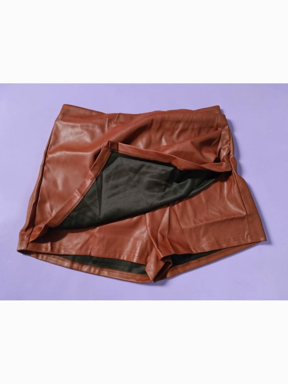 Faux Leather Ruched Asymmetrical Mini Skort - Picture 5 of 7
